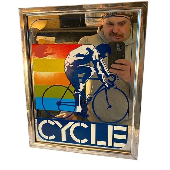 Vintage Cycle Mirror Bike Bicycle Store Display Road Cyclists Rainbow 15"x12" - Picture 1 of 7